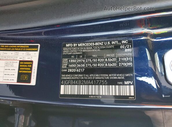 4JGFB4KB2MA417755 2021 MERCEDES-BENZ GLE Blue Vista interior de 360 grados