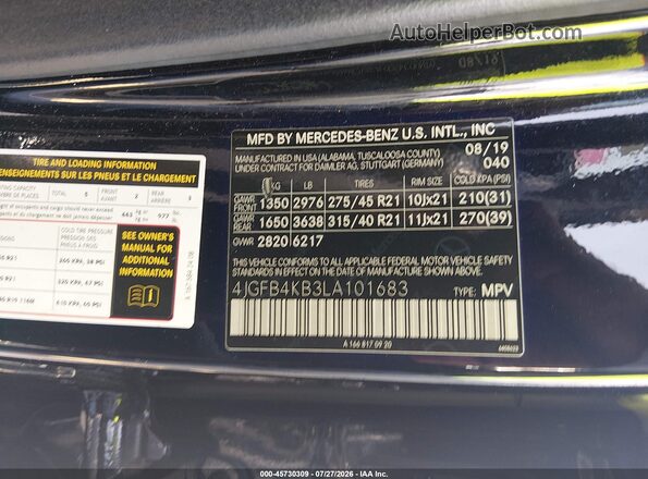 4JGFB4KB3LA101683 2020 MERCEDES-BENZ GLE 350 Black Շարժիչի բաժամունքի տեսք