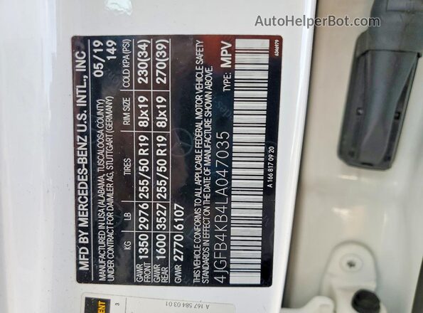 4JGFB4KB4LA047035 2020 MERCEDES-BENZ GLE White Vista del compartimento del motor