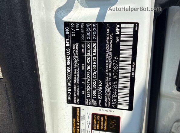 4JGFB4KB5LA008776 2020 MERCEDES-BENZ GLE Белый Вид задних сидений