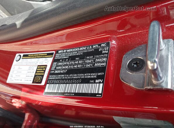 4JGFB4KB6NA669669 2022 MERCEDES-BENZ GLE 350 Red Շարժիչի բաժամունքի տեսք