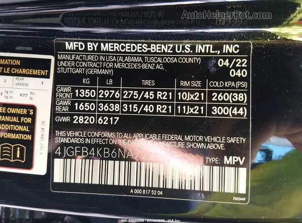 4JGFB4KB6NA722113 2022 MERCEDES-BENZ GLE 350 Black Widok komory silnika