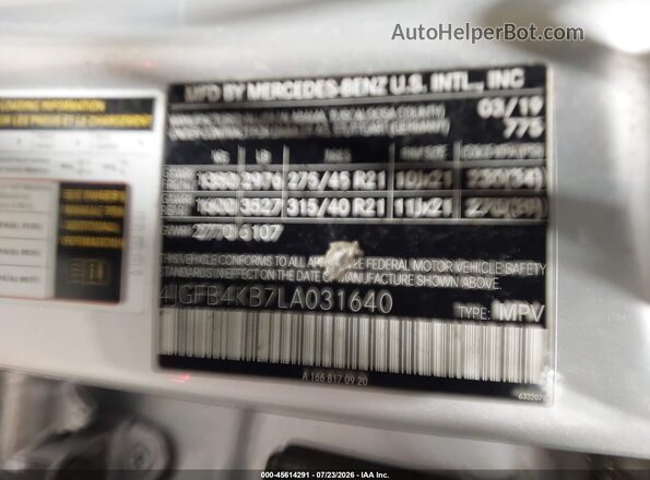 4JGFB4KB7LA031640 2020 MERCEDES-BENZ GLE 350 Silver Widok komory silnika