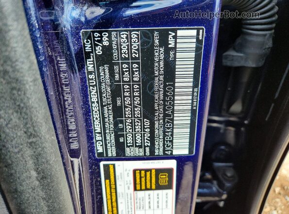 4JGFB4KB7LA055601 2020 MERCEDES-BENZ GLE Blue VIN sticker view