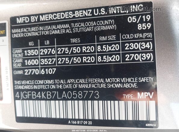 4JGFB4KB7LA058773 2020 MERCEDES-BENZ GLE 350 Brown Vista del compartimento del motor
