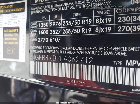 4JGFB4KB7LA062712 2020 MERCEDES-BENZ GLE 350 Black Vista del compartimento del motor