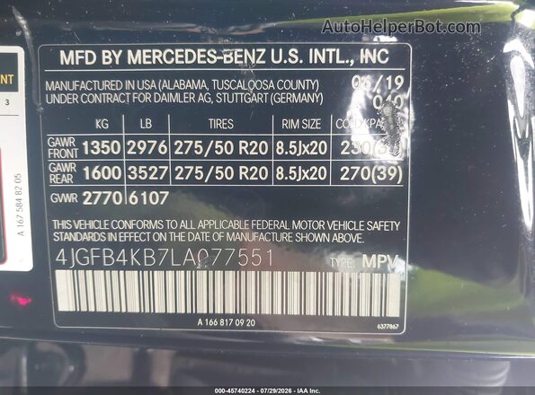 4JGFB4KB7LA077551 2020 MERCEDES-BENZ GLE 350 Black Вид підкапотного простору