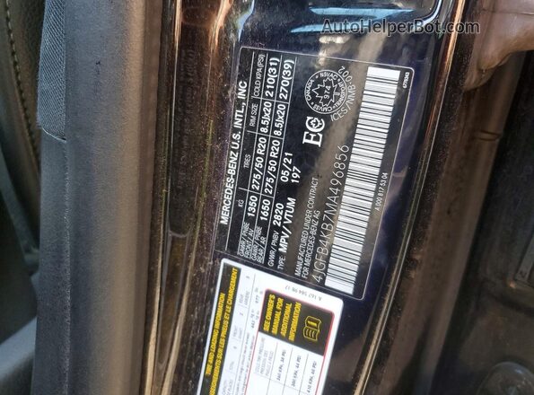 4JGFB4KB7MA496856 2021 MERCEDES-BENZ GLE Black Widok naklejki z numerem VIN