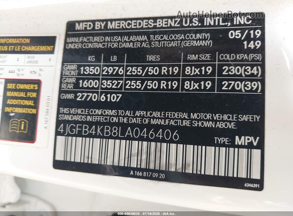 4JGFB4KB8LA046406 2020 MERCEDES-BENZ GLE 350 Белый Вид подкапотного пространства