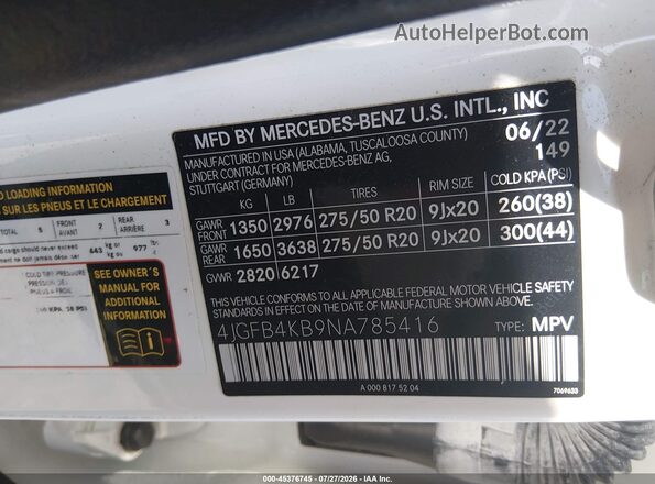 4JGFB4KB9NA785416 2022 MERCEDES-BENZ GLE 350 White Вид підкапотного простору