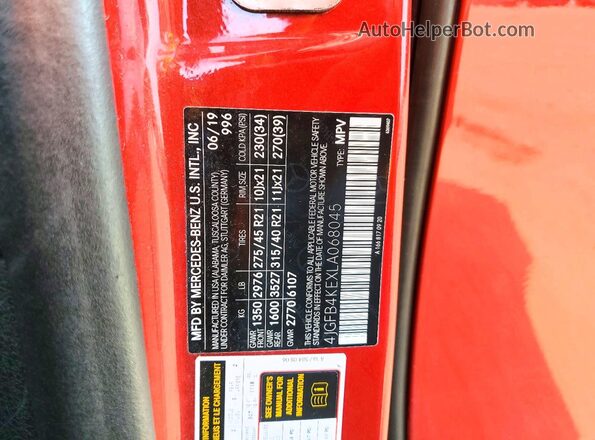 4JGFB4KEXLA068045 2020 MERCEDES-BENZ GLE Red Widok naklejki z numerem VIN
