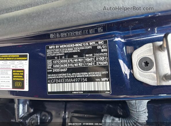 4JGFB4KEXMA497154 2021 MERCEDES-BENZ GLE 350 Blue Շարժիչի բաժամունքի տեսք