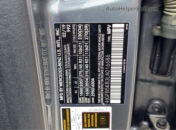 4JGFB5KB3LA016686 2020 MERCEDES-BENZ GLE Gray Widok tylnych siedzeń