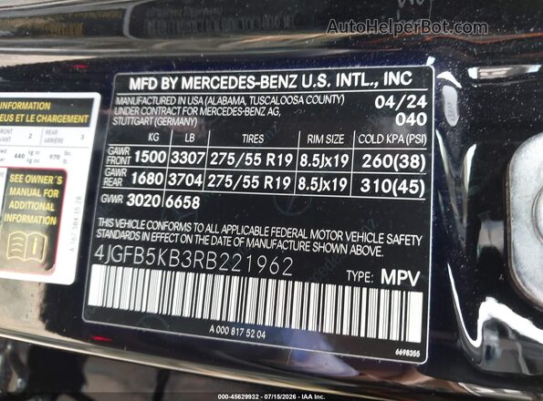 4JGFB5KB3RB221962 2024 MERCEDES-BENZ GLE 450 Black Engine compartment view