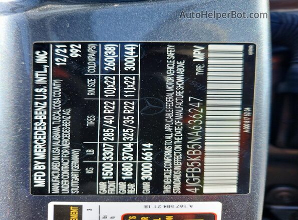 4JGFB5KB5NA636247 2022 MERCEDES-BENZ GLE Silver Widok wnętrza 360 stopni