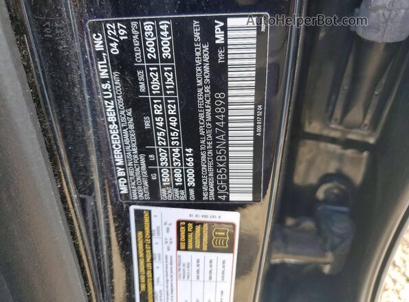 4JGFB5KB5NA744898 2022 MERCEDES-BENZ GLE Black VIN კოდის სტიკერის ხედი