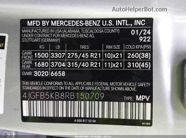 4JGFB5KB8RB150709 2024 MERCEDES-BENZ GLE 450 Silver ძრავის განყოფილების ხედი