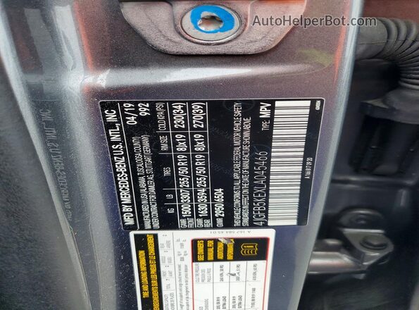 4JGFB5KEXLA045466 2020 MERCEDES-BENZ GLE Gray VIN კოდის სტიკერის ხედი