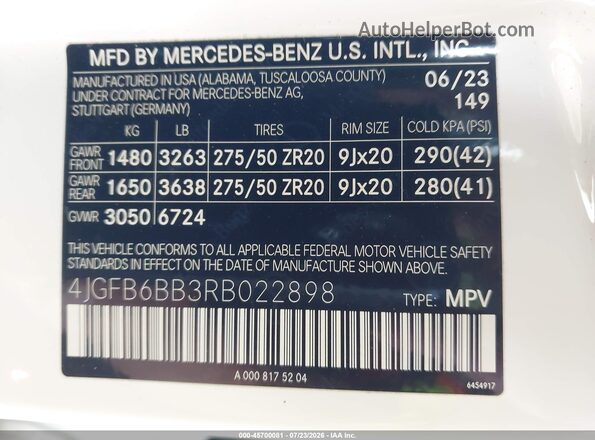 4JGFB6BB3RB022898 2024 MERCEDES-BENZ AMG GLE 53 White Widok komory silnika