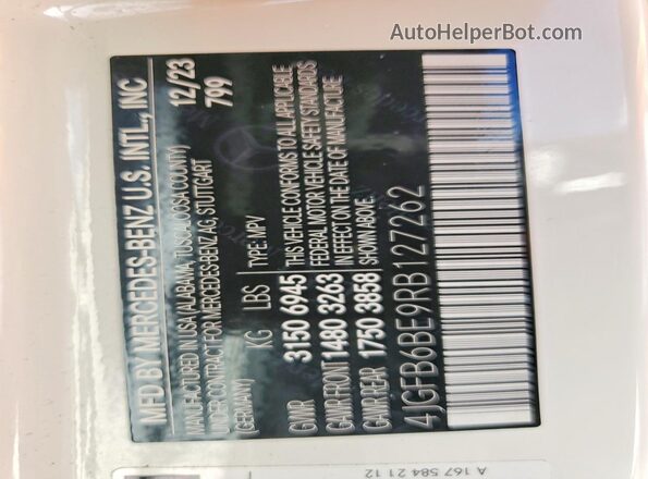 4JGFB6BE9RB127262 2024 MERCEDES-BENZ GLE Белый Панорамный вид салона 360°