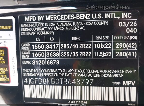 4JGFB8KB0TB648797 2026 MERCEDES-BENZ AMG GLE 63 Black Вид підкапотного простору