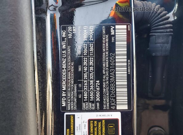 4JGFD6BB3MA316052 2021 MERCEDES-BENZ GLE Black VIN sticker view