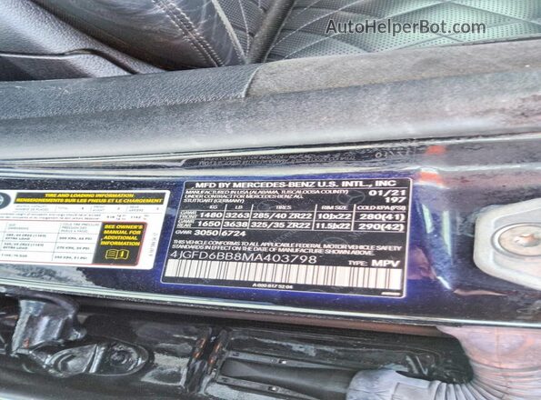 4JGFD6BB8MA403798 2021 MERCEDES-BENZ GLE Black Widok naklejki z numerem VIN
