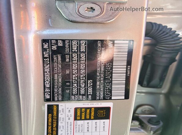 4JGFF5KE1LA092485 2020 MERCEDES-BENZ GLS Gray VIN կոդի պիտակի տեսք