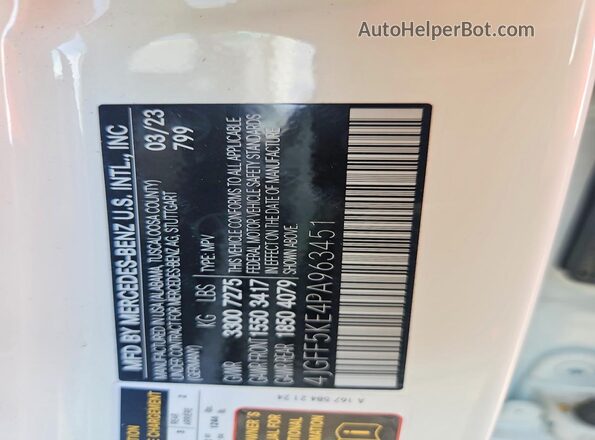 4JGFF5KE4PA963451 2023 MERCEDES-BENZ GLS White VIN կոդի պիտակի տեսք