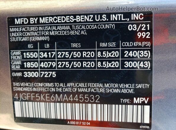 4JGFF5KE6MA445532 2021 MERCEDES-BENZ GLS Gray Vista interior de 360 grados