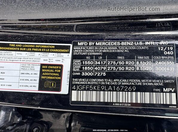 4JGFF5KE9LA167269 2020 MERCEDES-BENZ GLS 450 Black Widok komory silnika
