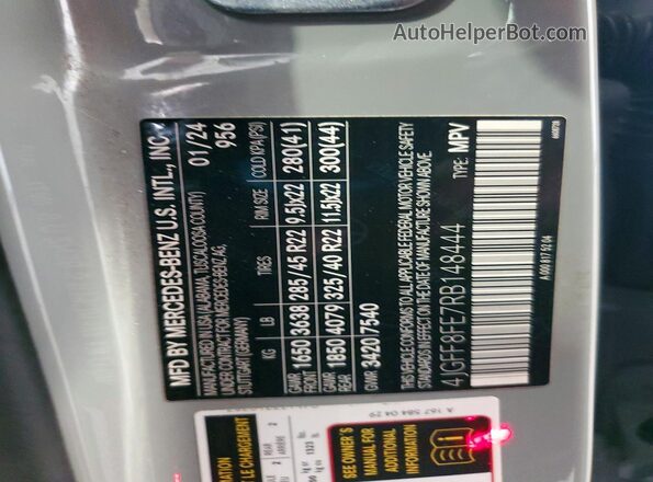 4JGFF8FE7RB148444 2024 MERCEDES-BENZ GLS Gray VIN კოდის სტიკერის ხედი