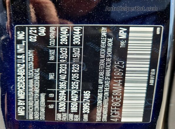 4JGFF8GE8MA418925 2021 MERCEDES-BENZ GLS Black Widok naklejki z numerem VIN
