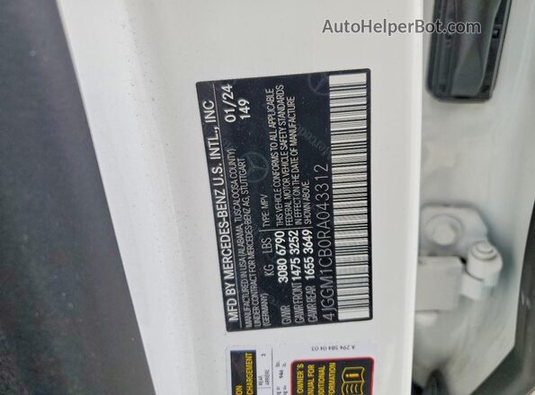 4JGGM1CB0RA043312 2024 MERCEDES-BENZ EQE White Вид наклейки з VIN-кодом