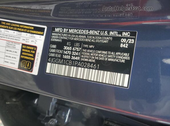 4JGGM1CB1PA028461 2023 MERCEDES-BENZ EQE Blue Вид наклейки з VIN-кодом