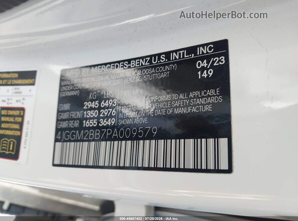 4JGGM2BB7PA009579 2023 MERCEDES-BENZ EQE 350+ SUV White Vista del compartimento del motor