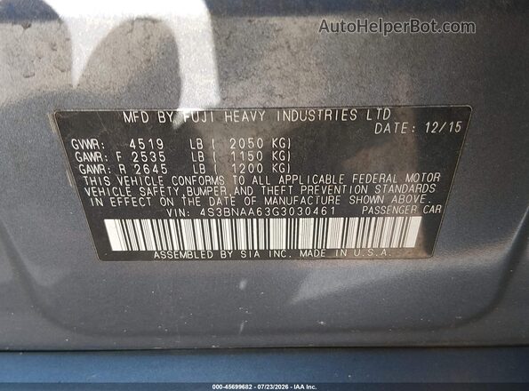 4S3BNAA63G3030461 2016 SUBARU LEGACY Light Blue Vista del compartimento del motor