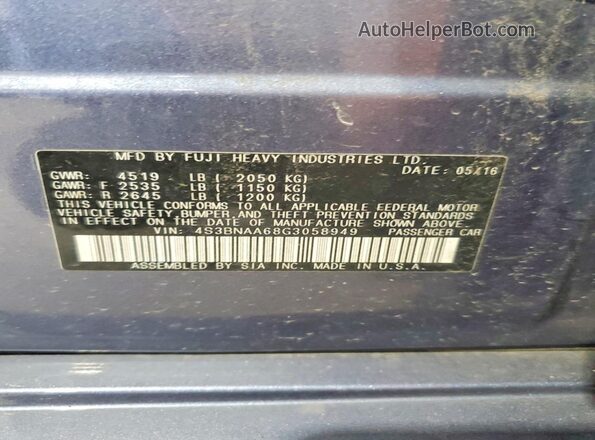 4S3BNAA68G3058949 2016 SUBARU LEGACY Blue Engine compartment view