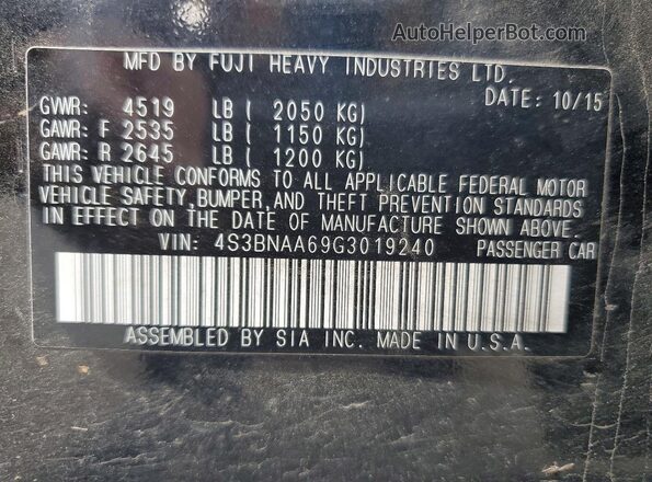 4S3BNAA69G3019240 2016 SUBARU LEGACY Black Вид підкапотного простору