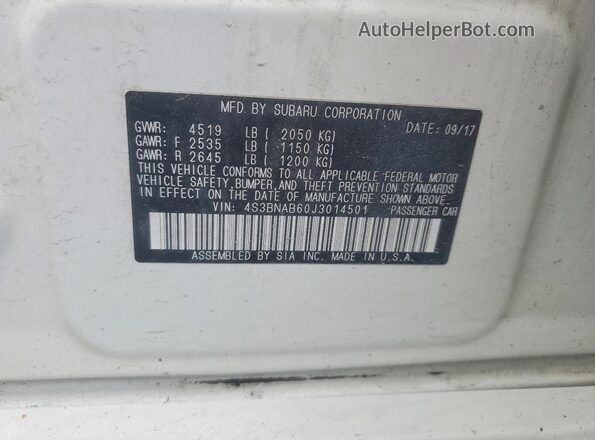 4S3BNAB60J3014501 2018 SUBARU LEGACY White ძრავის განყოფილების ხედი