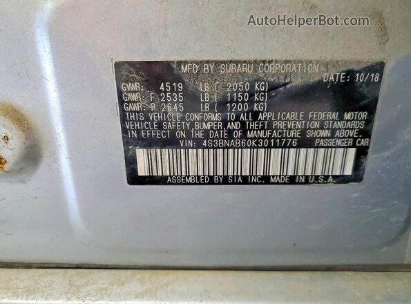 4S3BNAB60K3011776 2019 SUBARU LEGACY Blue ძრავის განყოფილების ხედი