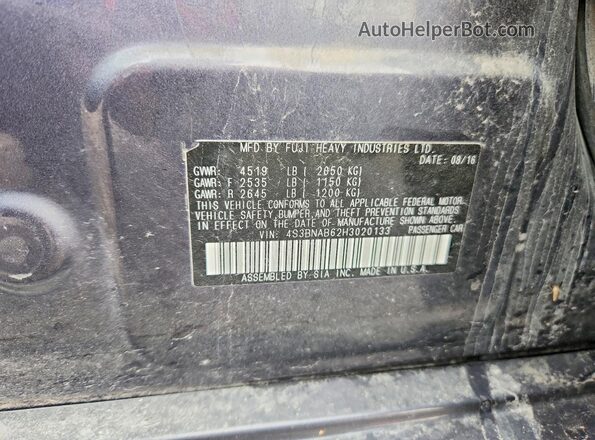 4S3BNAB62H3020133 2017 SUBARU LEGACY Серый Вид подкапотного пространства