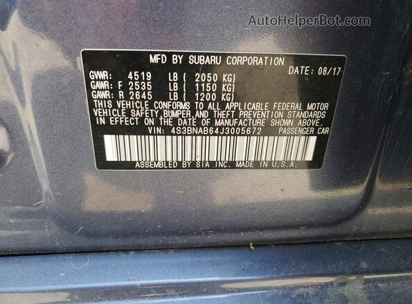 4S3BNAB64J3005672 2018 SUBARU LEGACY Синий Вид подкапотного пространства