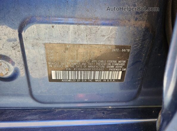 4S3BNAB68K3035002 2019 SUBARU LEGACY Blue Շարժիչի բաժամունքի տեսք