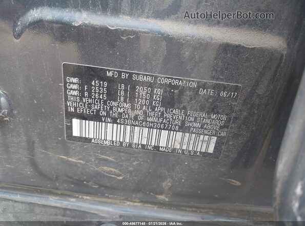4S3BNAC60H3067708 2017 SUBARU LEGACY Gray Widok komory silnika