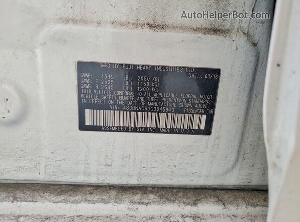 4S3BNAC61G3045943 2016 SUBARU LEGACY White Vista del compartimento del motor