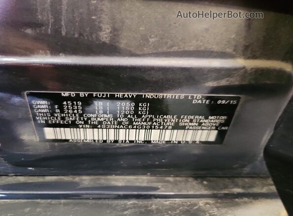 4S3BNAC64G3015478 2016 SUBARU LEGACY Gray ძრავის განყოფილების ხედი