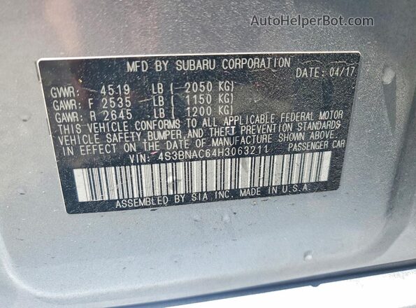 4S3BNAC64H3063211 2017 SUBARU LEGACY Silver Widok komory silnika