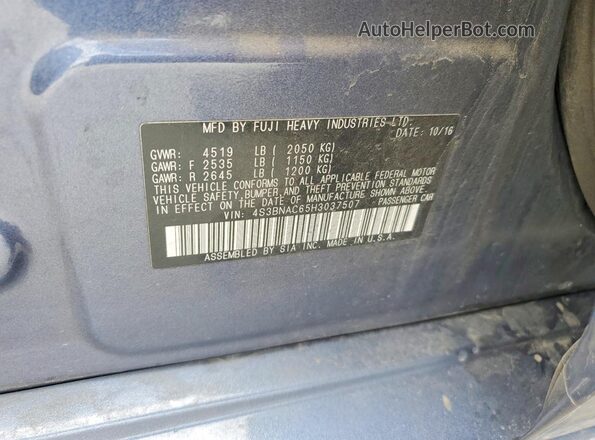 4S3BNAC65H3037507 2017 SUBARU LEGACY Blue Widok naklejki z numerem VIN