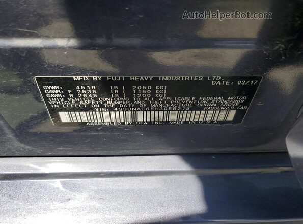 4S3BNAC65H3055215 2017 SUBARU LEGACY Gray Widok komory silnika